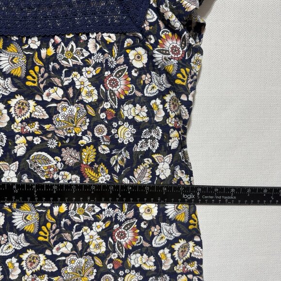 Liz Claiborne Blue Flower Lace Square Neck Blouse Cap Short Sleeve Women's Sm - Picture 5 of 7